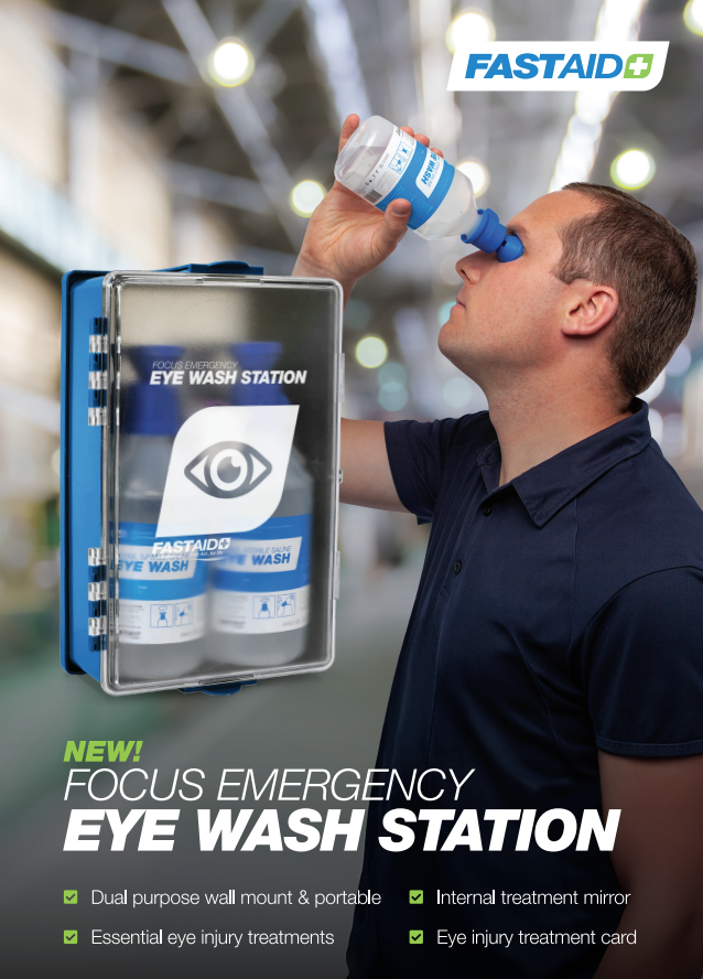 FastAid Focus Emergency Eyewash Station - Plastic Wall Mount